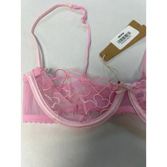 SKIMS Embroidered Tulle Unlined Demi Bra Bubble Gum Size 32B NWT - Picture 7 of 10